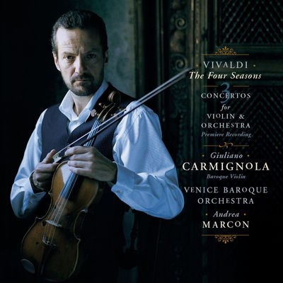 The cover of Vivaldi: The Four Seasons and Three Concertos by Giuliano Carmignola